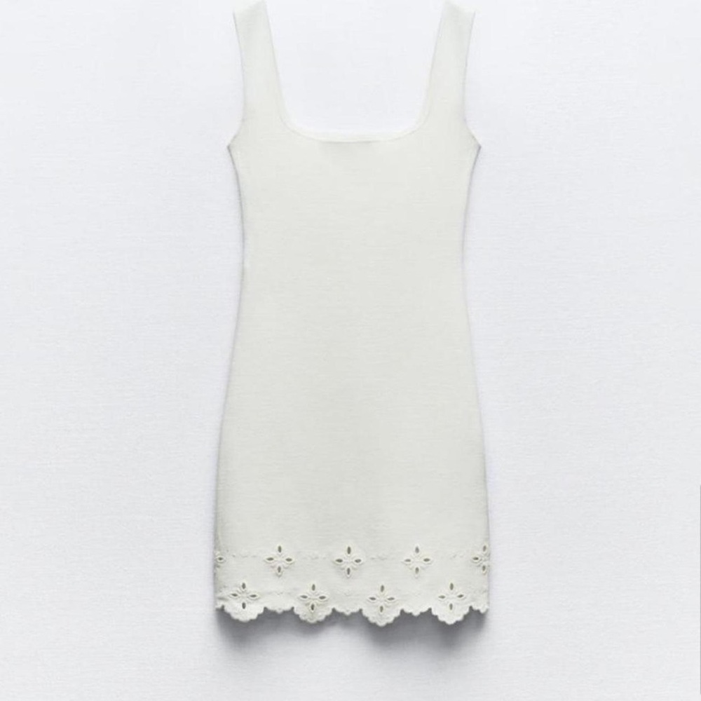 Zara White Mini Dress with Floral Hem
